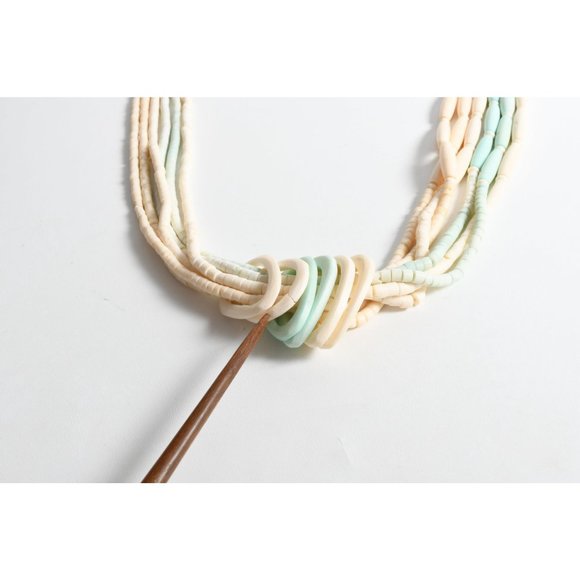 Vintage 1980s Bone Light Aqua Blue Long Necklace | 30" Length - Picture 9 of 9